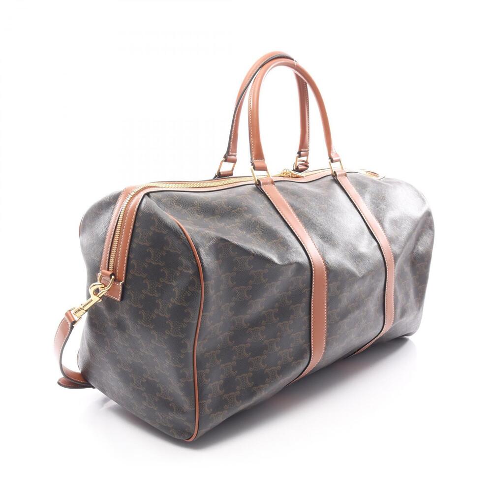 Celine Triomphe Boston Bag Canvas Leather Black Brown - Picture 2 of 6